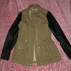 Army Jacket with Faux Leather Sleeves